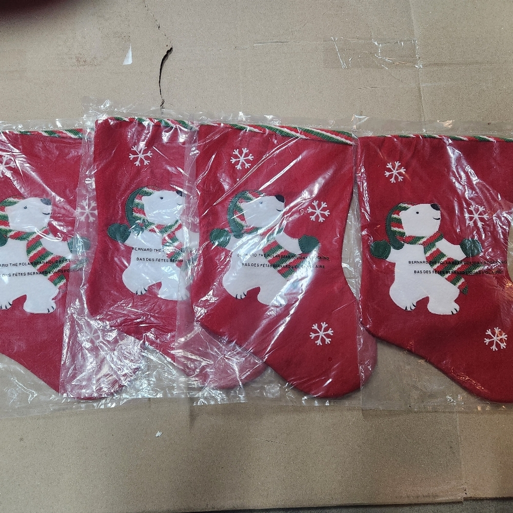 Red Stockings with Bernard The Polar Bear Design(4)